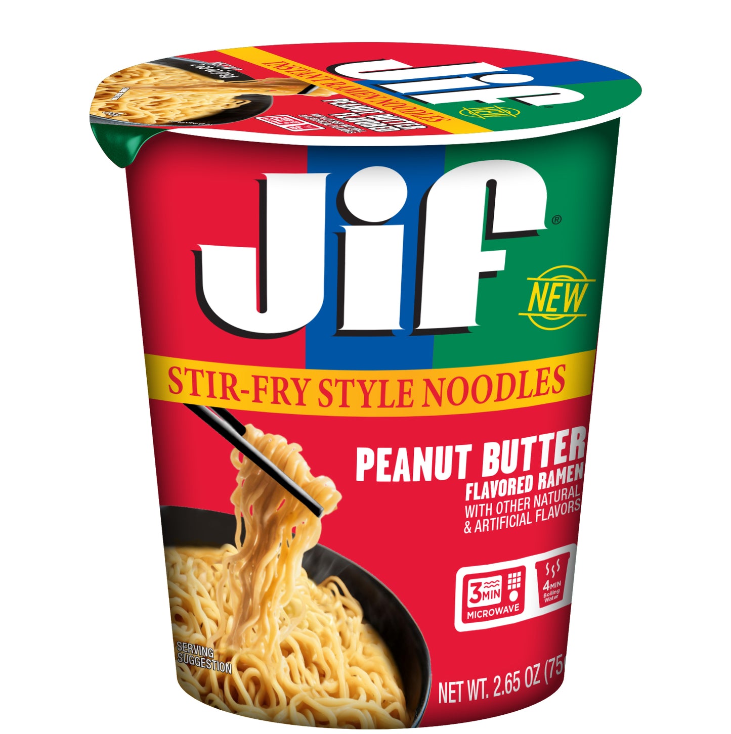 Jif Stir-Fry Style Noodles, Peanut Butter Flavored - Microwavable Cup, 2.65 oz. (75g), 6-Pack